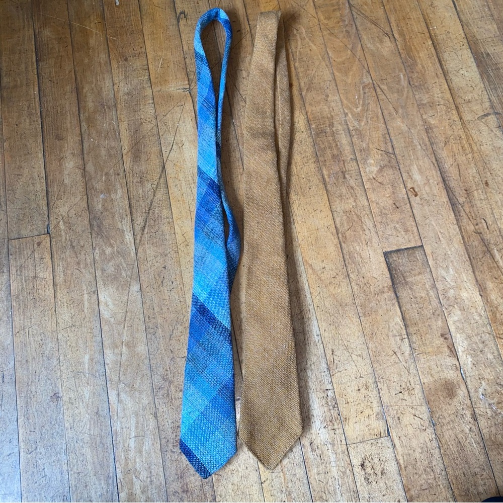 Vintage Hortex Blue Plaid and Brown Men's Traditional Tweed Pure Wool Ties